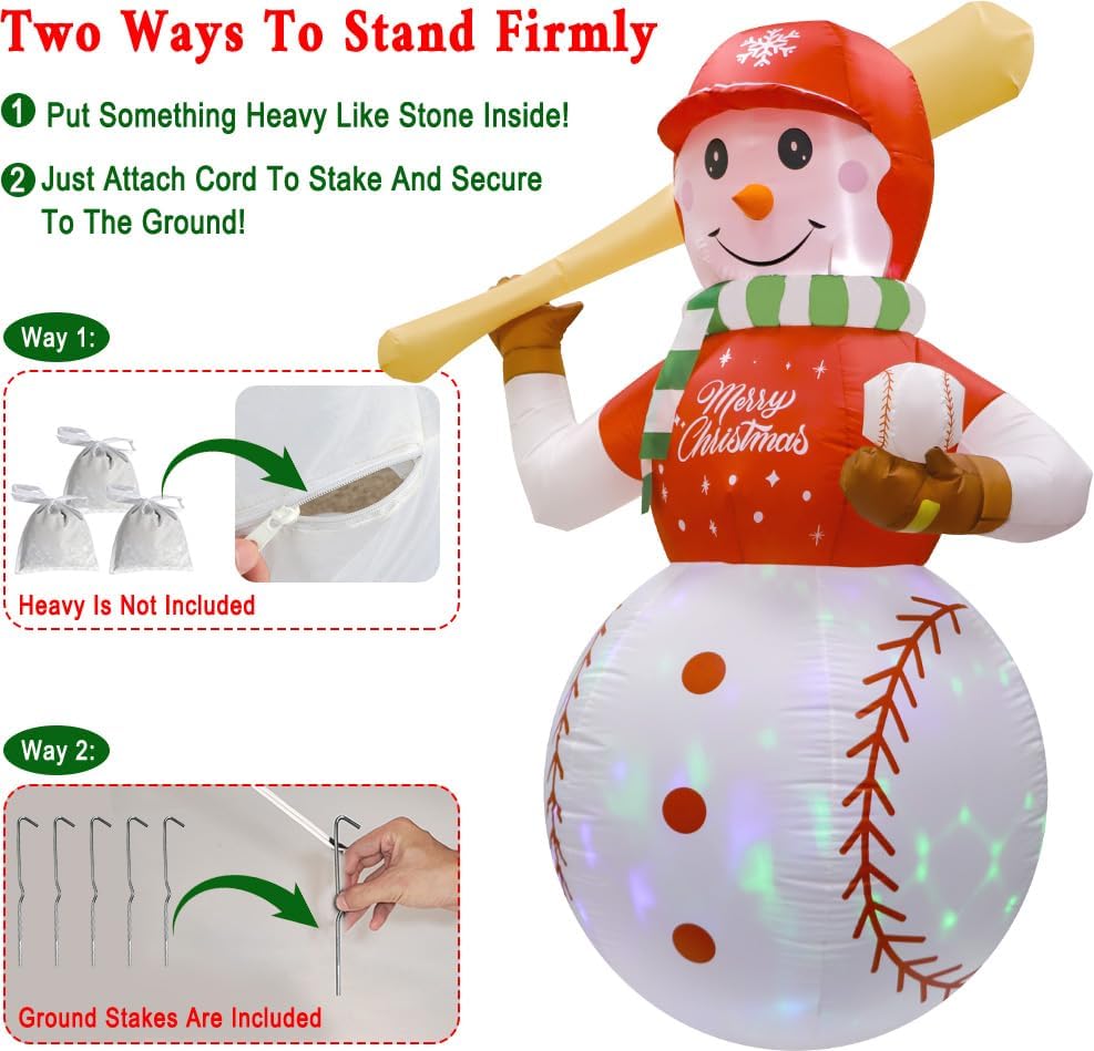 imageOurWarm 6FT Christmas Inflatables Outdoor Decorations Inflatable Baseball Snowman Blow Up Yard Decorations with Colorful LED Lights for Indoor Outdoor Christmas Decorations Yard Lawn Garden DecorBaseball Snowman