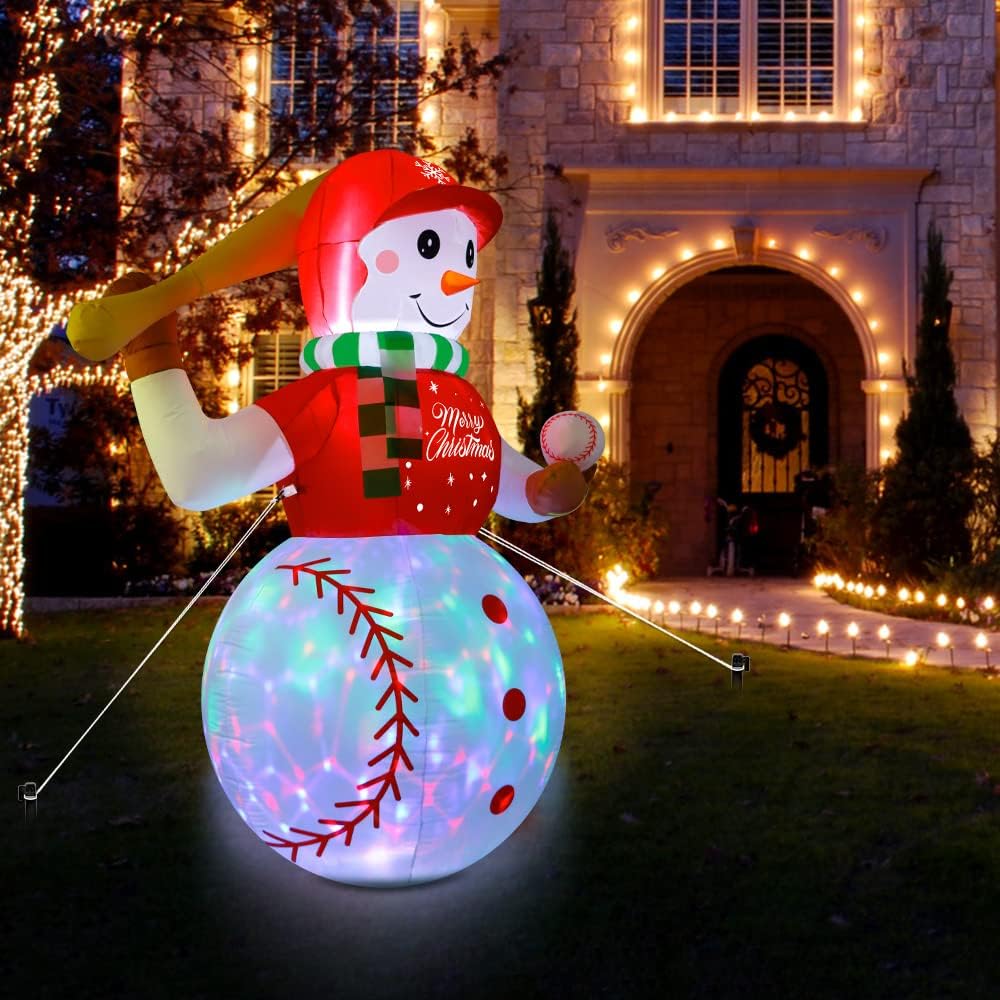 imageOurWarm 6FT Christmas Inflatables Outdoor Decorations Inflatable Baseball Snowman Blow Up Yard Decorations with Colorful LED Lights for Indoor Outdoor Christmas Decorations Yard Lawn Garden DecorBaseball Snowman