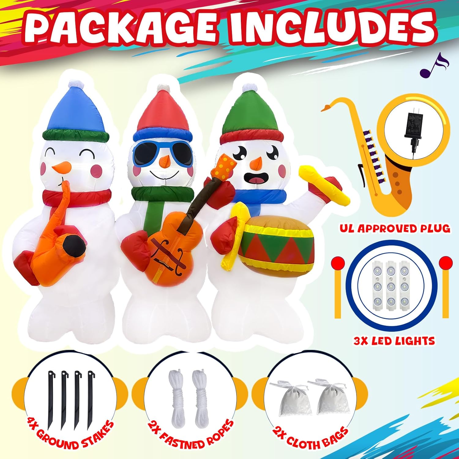 imageOurWarm 6FT Christmas Inflatables Outdoor Decorations Inflatable Baseball Snowman Blow Up Yard Decorations with Colorful LED Lights for Indoor Outdoor Christmas Decorations Yard Lawn Garden DecorSnowman playing music