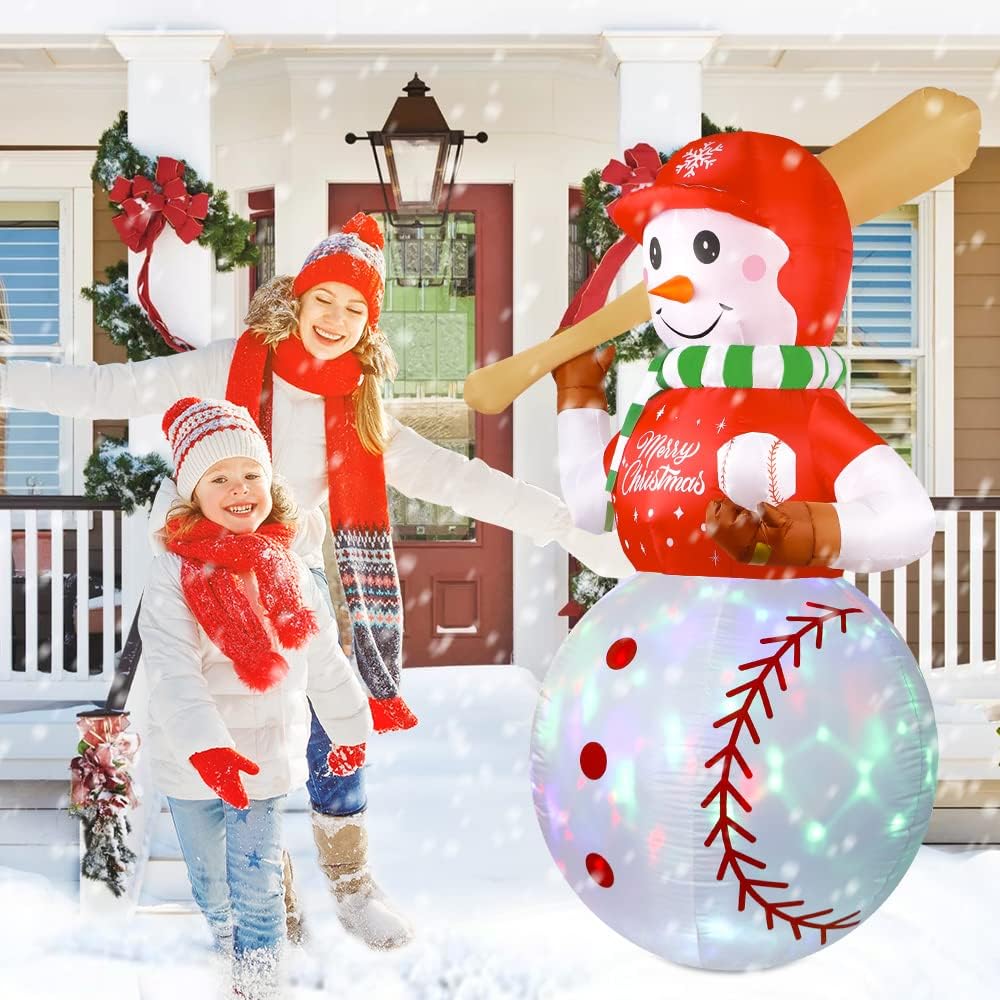 imageOurWarm 6FT Christmas Inflatables Outdoor Decorations Inflatable Baseball Snowman Blow Up Yard Decorations with Colorful LED Lights for Indoor Outdoor Christmas Decorations Yard Lawn Garden DecorBaseball Snowman