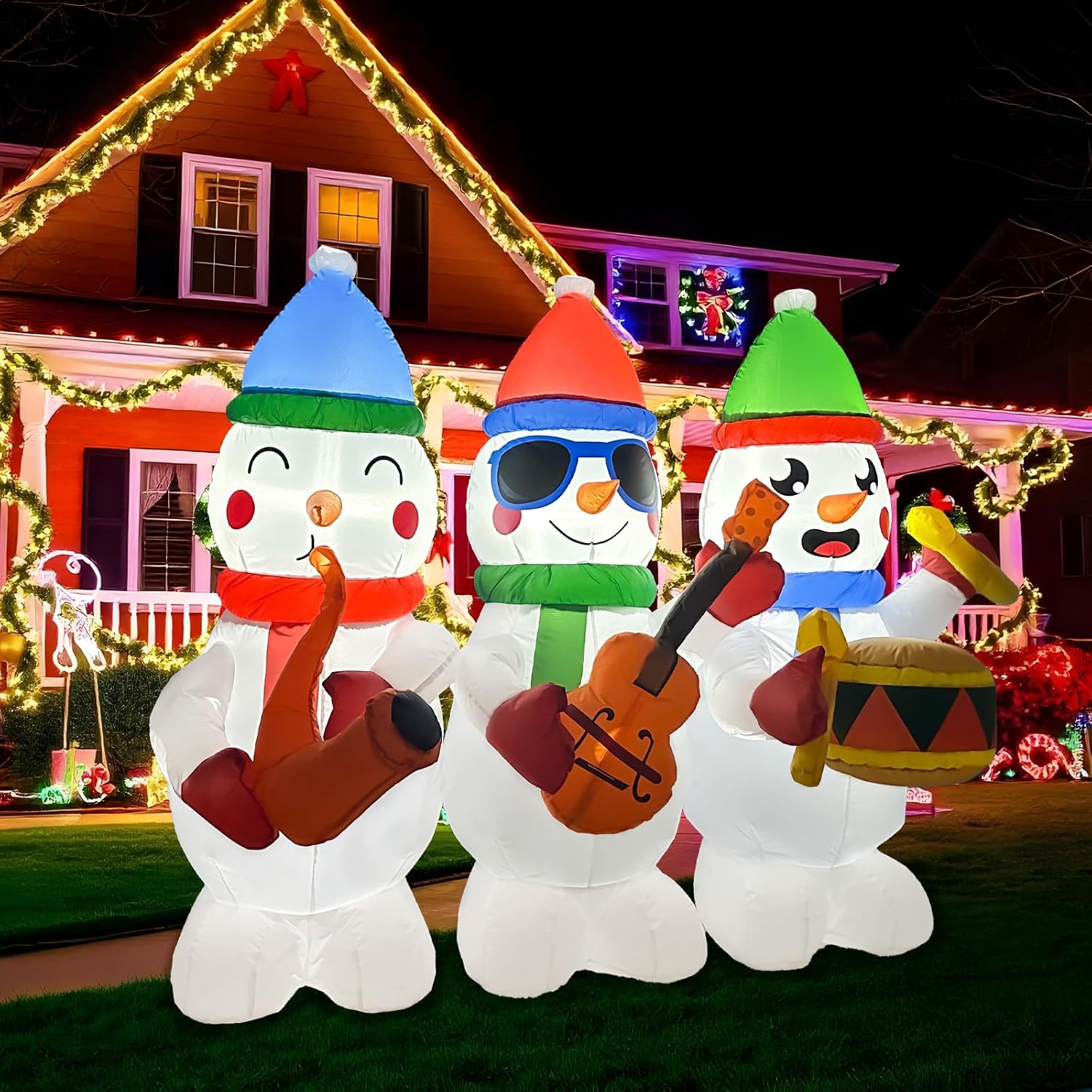 imageOurWarm 6FT Christmas Inflatables Outdoor Decorations Inflatable Baseball Snowman Blow Up Yard Decorations with Colorful LED Lights for Indoor Outdoor Christmas Decorations Yard Lawn Garden DecorSnowman playing music