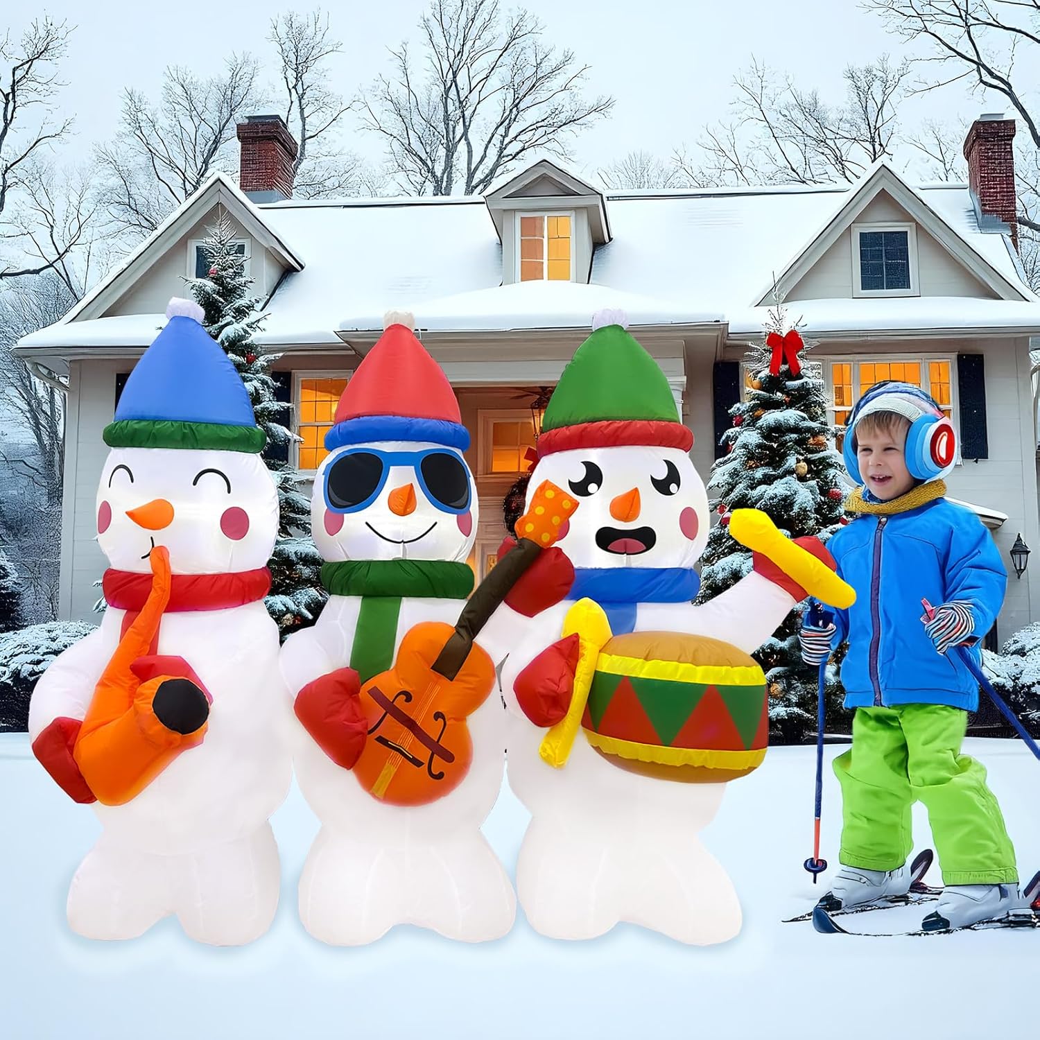 imageOurWarm 6FT Christmas Inflatables Outdoor Decorations Inflatable Baseball Snowman Blow Up Yard Decorations with Colorful LED Lights for Indoor Outdoor Christmas Decorations Yard Lawn Garden DecorSnowman playing music