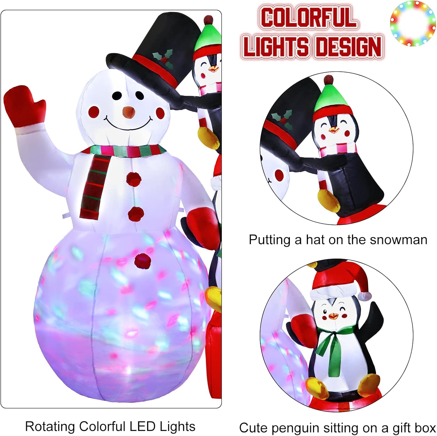 imageOurWarm 6ft Christmas Inflatables Outdoor Decorations Snowman with Penguins Blow Up Snowman Penguins Inflatable with Color Rotating LED Lights for Christmas Indoor Outdoor Yard Garden Decorations6FT Snowman Penguins Inflatable