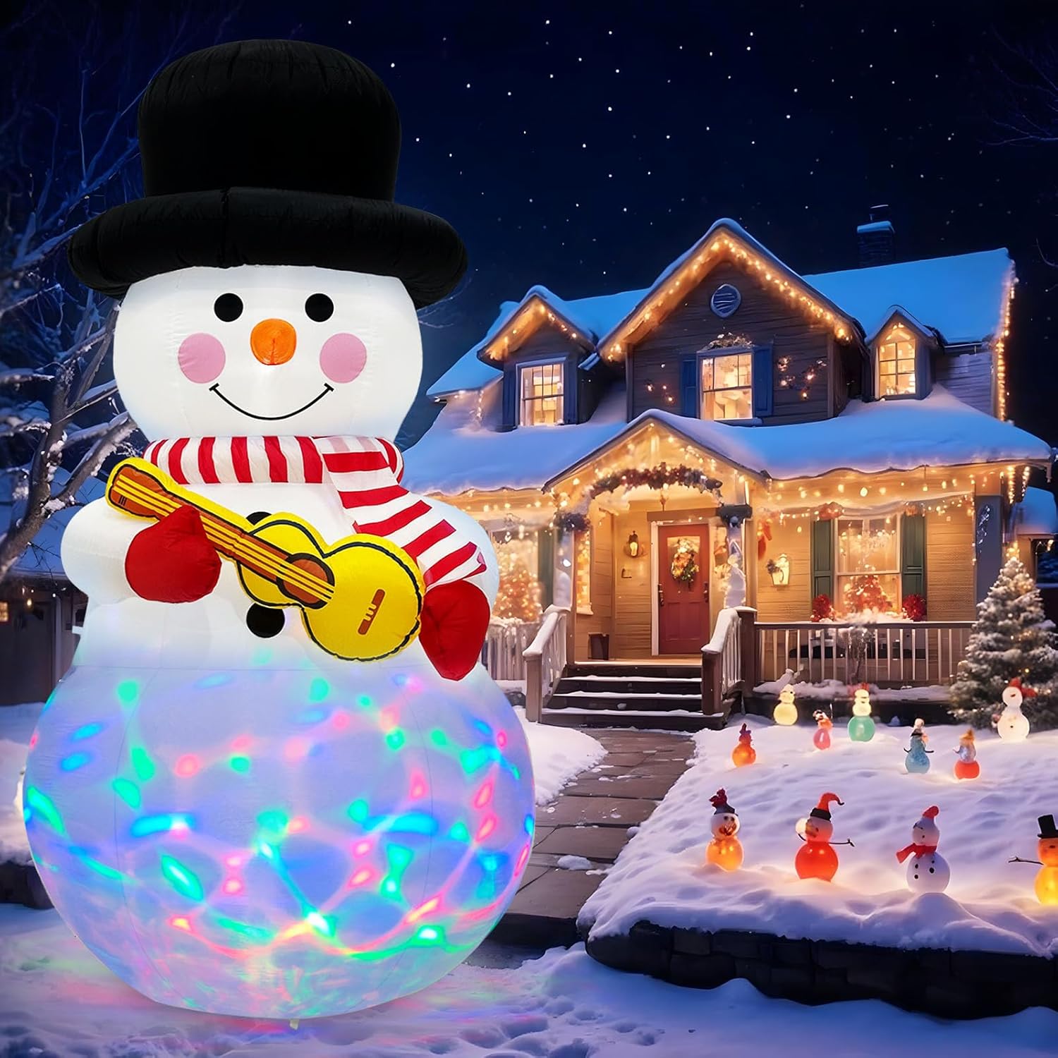 imageOurWarm 6ft Christmas Inflatables Outdoor Decorations Snowman with Penguins Blow Up Snowman Penguins Inflatable with Color Rotating LED Lights for Christmas Indoor Outdoor Yard Garden Decorations8FT Snowman inflatable