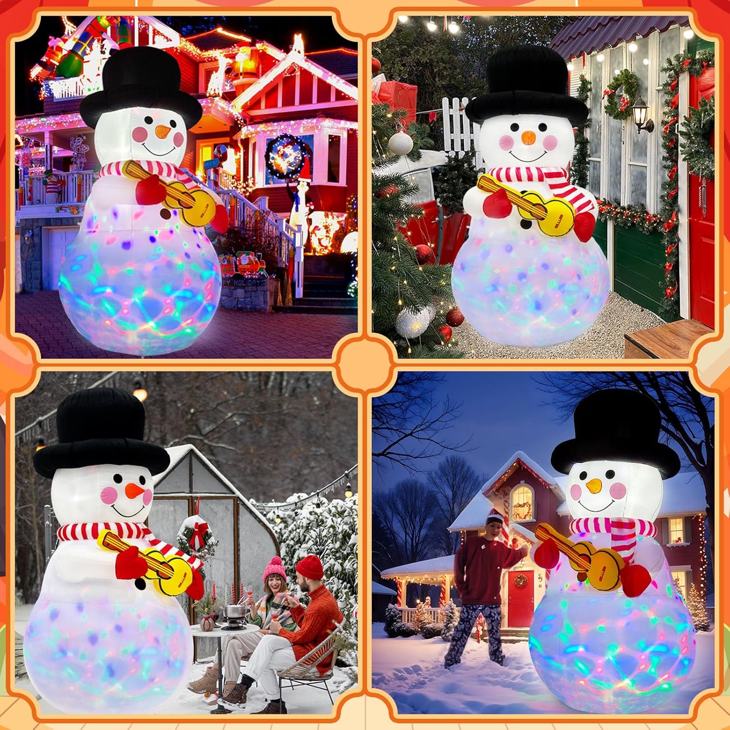 imageOurWarm 6ft Christmas Inflatables Outdoor Decorations Snowman with Penguins Blow Up Snowman Penguins Inflatable with Color Rotating LED Lights for Christmas Indoor Outdoor Yard Garden Decorations8FT Snowman inflatable