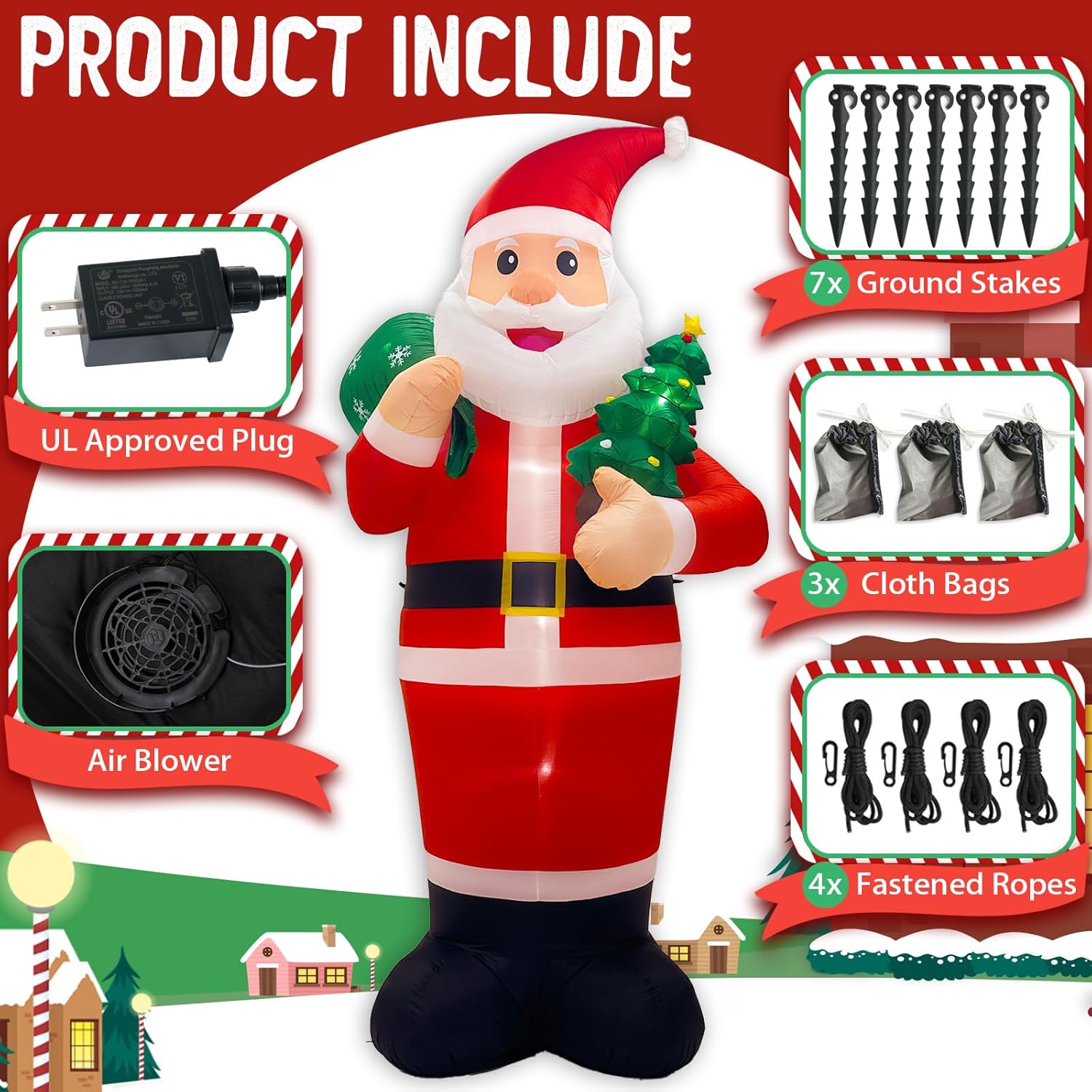 imageOurWarm 6ft Christmas Inflatables Outdoor Decorations Snowman with Penguins Blow Up Snowman Penguins Inflatable with Color Rotating LED Lights for Christmas Indoor Outdoor Yard Garden Decorations14FT Inflatable Santa Claus