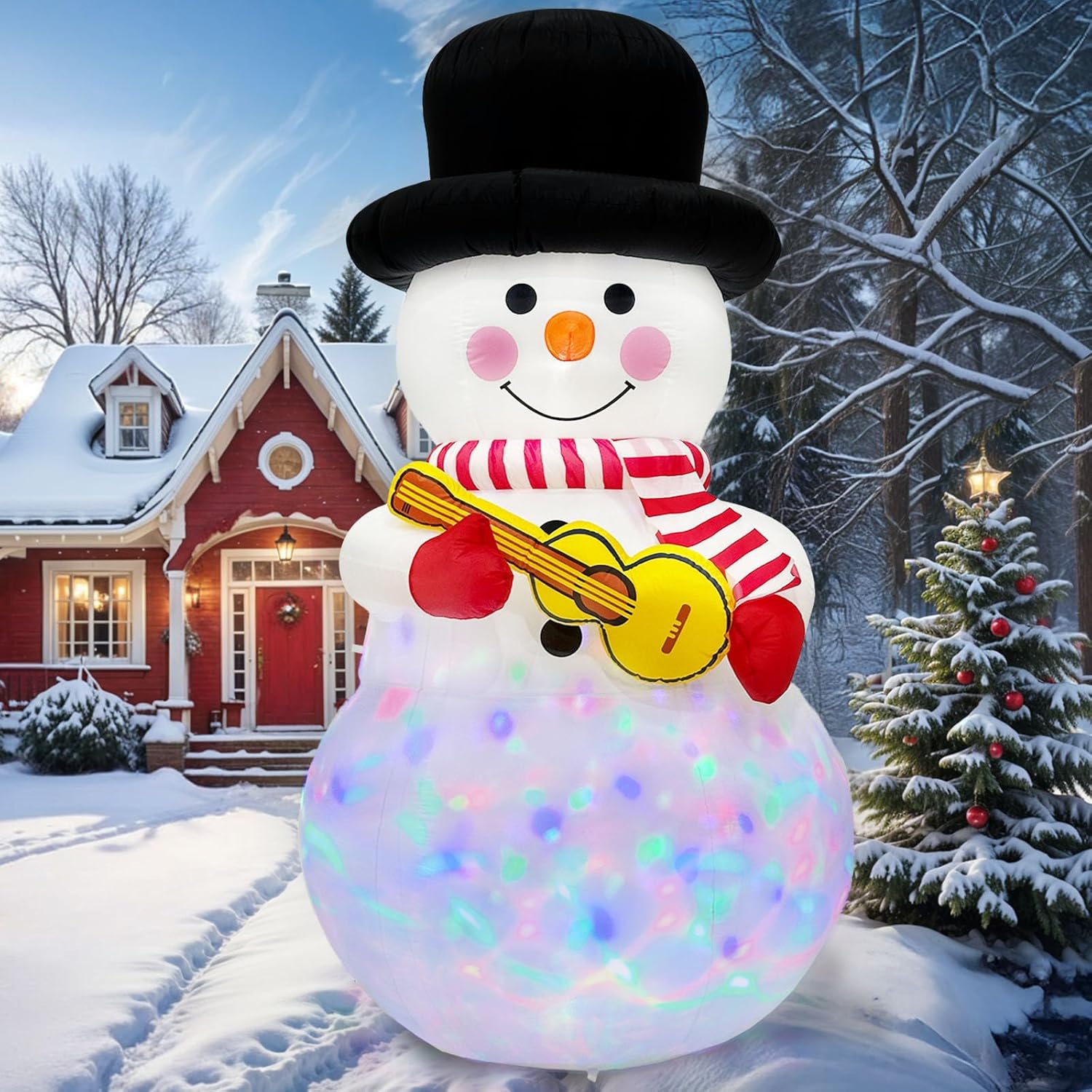 imageOurWarm 6ft Christmas Inflatables Outdoor Decorations Snowman with Penguins Blow Up Snowman Penguins Inflatable with Color Rotating LED Lights for Christmas Indoor Outdoor Yard Garden Decorations8FT Snowman inflatable