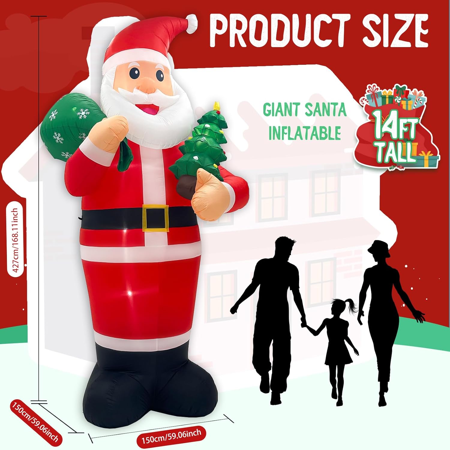 imageOurWarm 6ft Christmas Inflatables Outdoor Decorations Snowman with Penguins Blow Up Snowman Penguins Inflatable with Color Rotating LED Lights for Christmas Indoor Outdoor Yard Garden Decorations14FT Inflatable Santa Claus