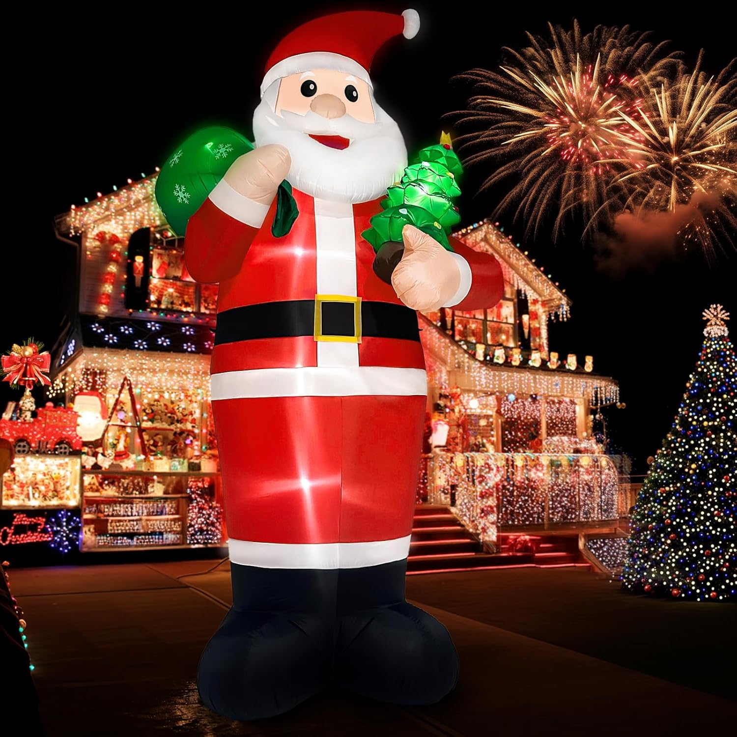 imageOurWarm 6ft Christmas Inflatables Outdoor Decorations Snowman with Penguins Blow Up Snowman Penguins Inflatable with Color Rotating LED Lights for Christmas Indoor Outdoor Yard Garden Decorations14FT Inflatable Santa Claus
