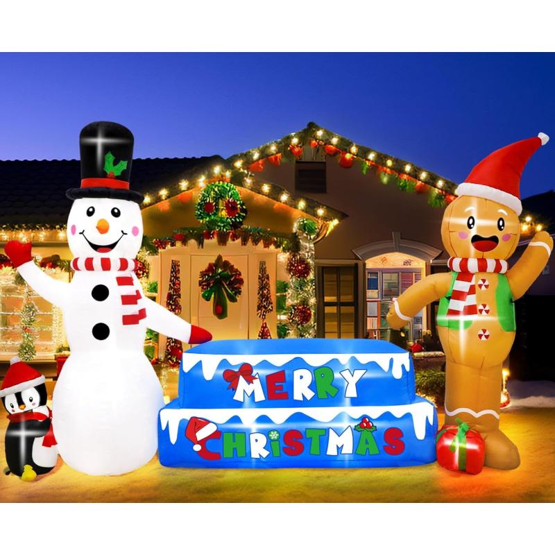 imageOurWarm 10 FT Inflatable Snowman Christmas Inflatables Outdoor Decorations Snowman Inflatable Gingerbread Man Christmas Blow Up Yard Decorations with Bright Builtin Led Lights Christmas Decor