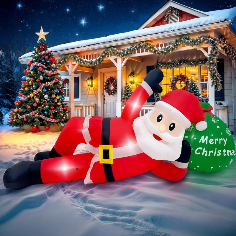 imageOurWarm 12 Ft Christmas Inflatable Outdoor Decoration Giant Lying Santa Claus Inflatable Christmas Decorations Outdoor with LED Lights Christmas Blow Ups for Xmas Outside Yard Garden Lawn Decor12FT Lying Santa