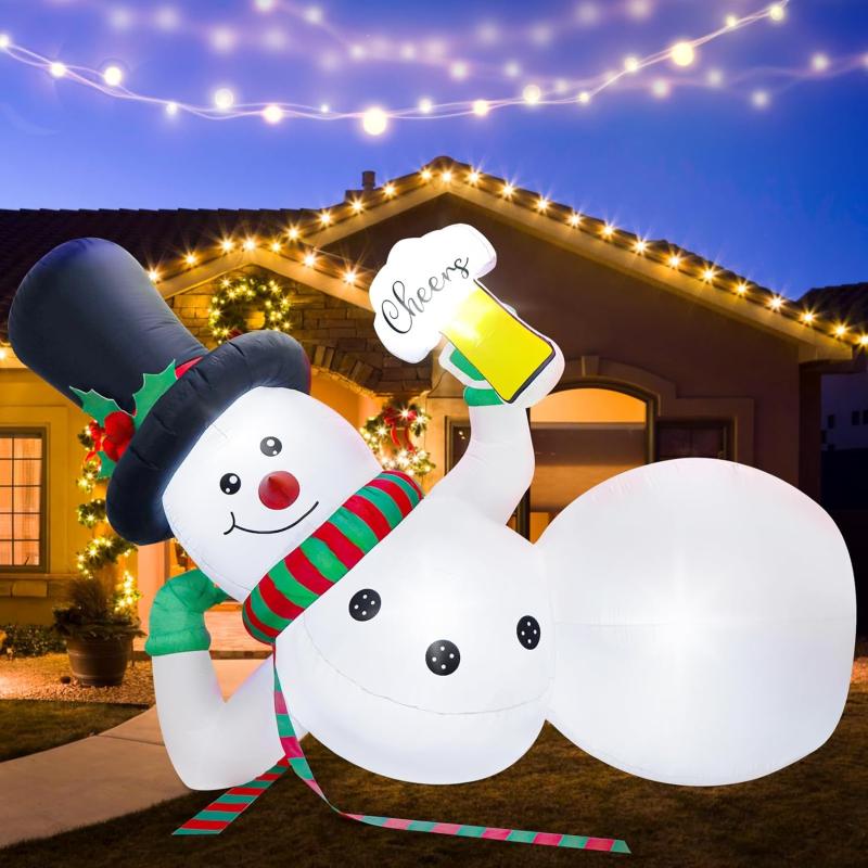 imageOurWarm 12 Ft Christmas Inflatable Outdoor Decoration Giant Lying Santa Claus Inflatable Christmas Decorations Outdoor with LED Lights Christmas Blow Ups for Xmas Outside Yard Garden Lawn Decor10FT Lying Snowman