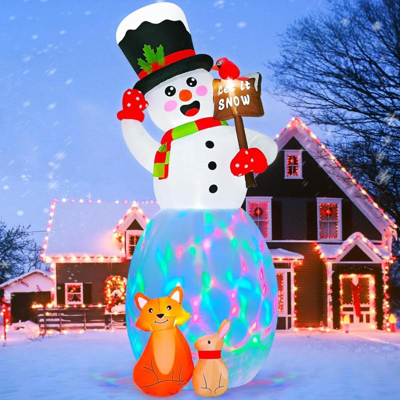 imageOurWarm 12FT Christmas Inflatable Snowman Outdoor Decoration Christmas Blow Ups with Rabbit Fox Decor and Rotating LEDs Giant Christmas Inflatables for Lawn Yard Party Garden Xmas Outside Decor