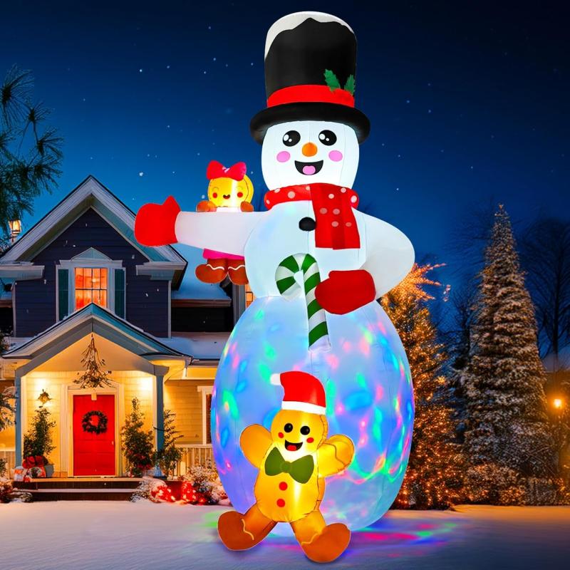 imageOurWarm 14FT Christmas Inflatable Snowman Christmas Decorations Giant Christmas inflatables Snowman Decor with 2 Gingerbread Man Christmas Blow Ups Builtin Color Lights for Outdoor Christmas Decor
