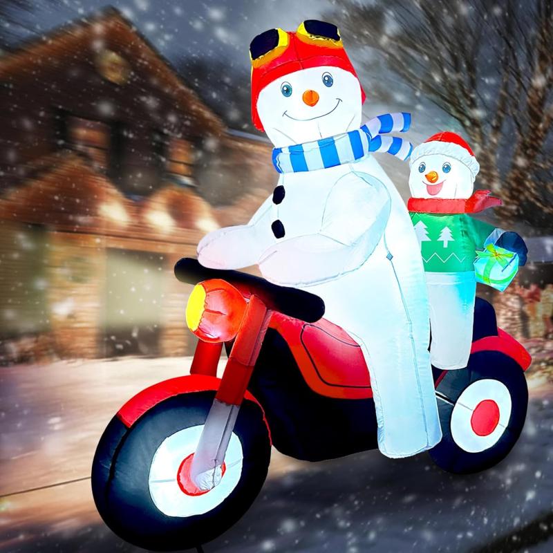 imageOurWarm 57FT Christmas Motorcycle Inflatable Snowman Blow Up Snowman Father ampamp Son on Motorcycle with Builtin LED Lights ampamp Blower Christmas Inflatable Outdoor Decoration for Yard Xmas Outside DecorSnowman Motorcycle