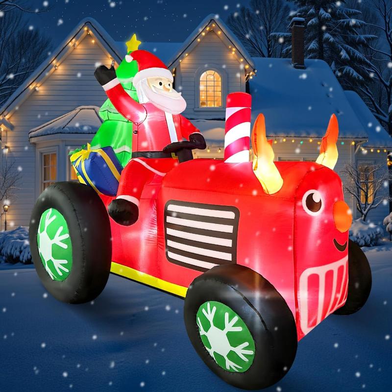 imageOurWarm 57FT Christmas Motorcycle Inflatable Snowman Blow Up Snowman Father ampamp Son on Motorcycle with Builtin LED Lights ampamp Blower Christmas Inflatable Outdoor Decoration for Yard Xmas Outside DecorSanta Tractor