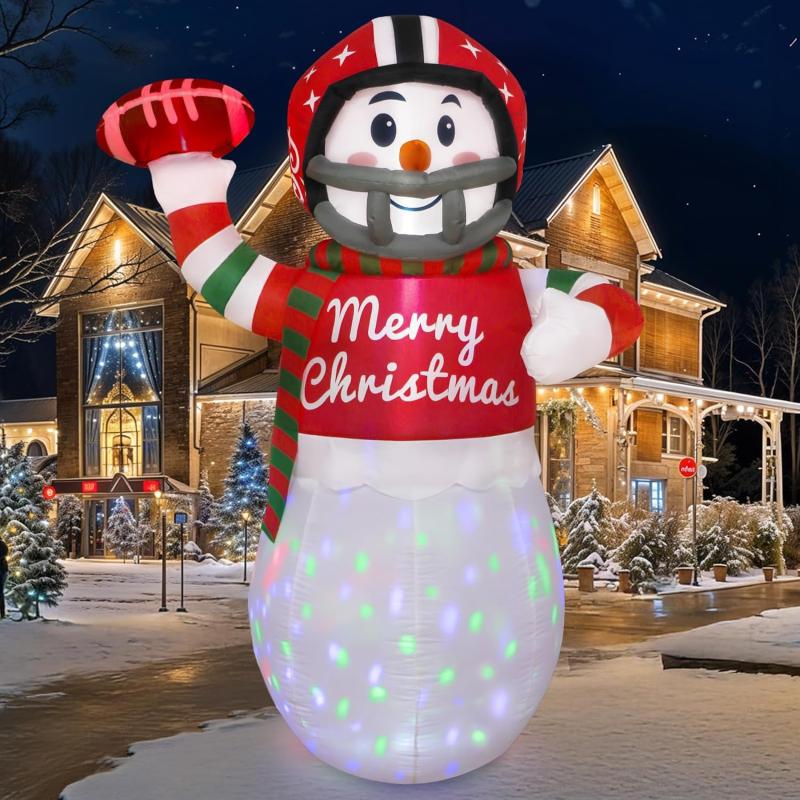 imageOurWarm 6 FT Christmas Inflatables American Football Snowman Decorations Blow Up Rugby Snowman Inflatable Decoration Outdoor with Rotating LED Lights for Yard Lawn Garden Indoor Xmas Party Decor