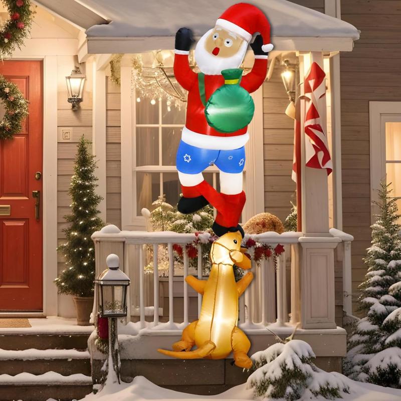 imageOurWarm 6FT Christmas Inflatables Climbing Santa with Dog Christmas Blow Up Hanging Inflatable Santa with Suction Cups Builtin LEDs Funny Outdoor Christmas Decorations for Yard Trees Windows Eaves