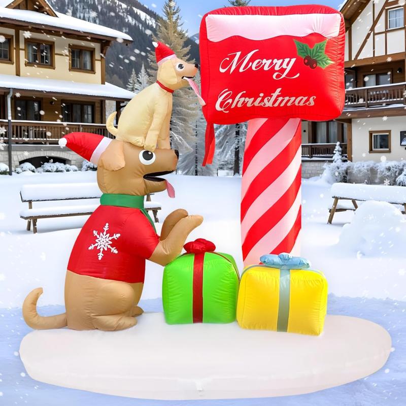 imageOurWarm 6FT Christmas Inflatables Outdoor Decorations Christmas Blow Ups Dog in Xmas Stocking with Buildin LEDs and Candy Cane Inflatable Dog Christmas Decorations for Xmas Party Indoor Garden Lawninflatables dog mailbox