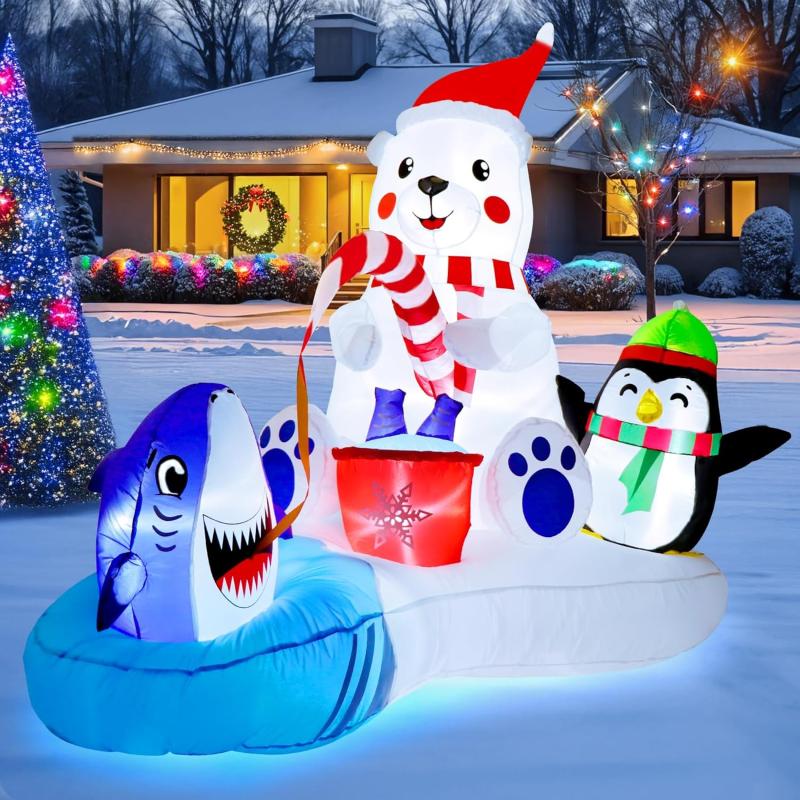 imageOurWarm 6FT Christmas Inflatables Outdoor Decorations Polar Bear Fishing with Penguin Inflatable Christmas Blow Up Yard Decorations with LED Light for Xmas Party Yard Garden Lawn Indoor Holiday Decor
