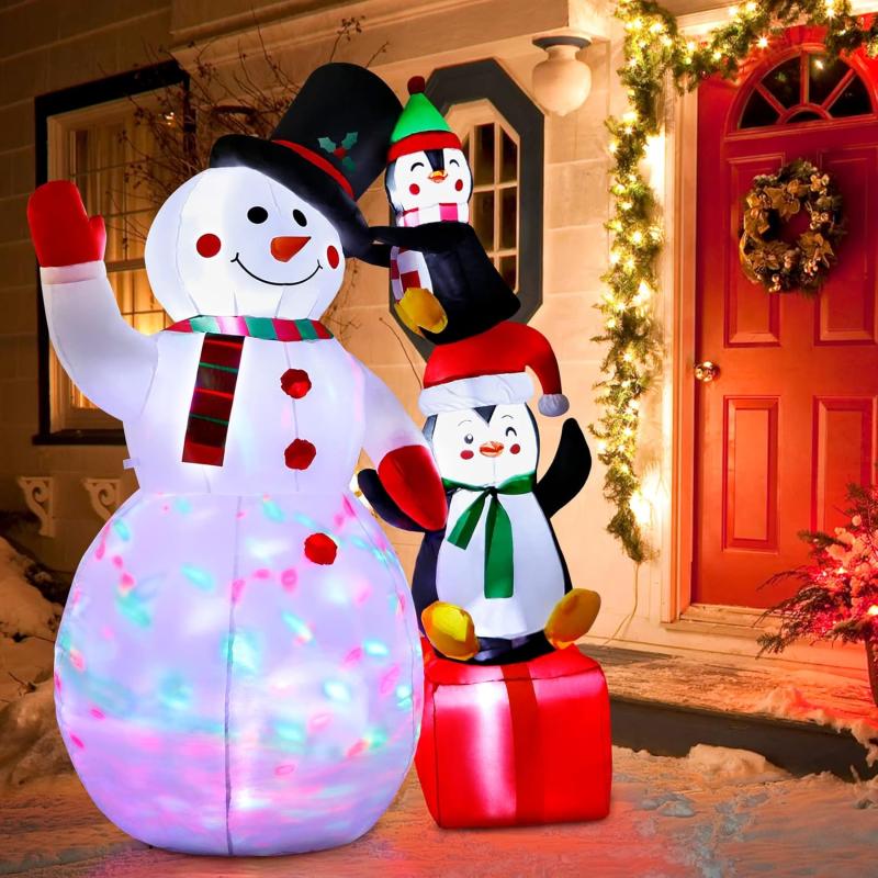 imageOurWarm 6ft Christmas Inflatables Outdoor Decorations Snowman with Penguins Blow Up Snowman Penguins Inflatable with Color Rotating LED Lights for Christmas Indoor Outdoor Yard Garden Decorations6FT Snowman Penguins Inflatable