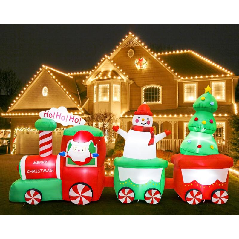 imageOurWarm 8FT Christmas Car Inflatable Snowman Cute Blow Up Snowman Driving Racecar with Builtin LED Lights and Blower Christmas Inflatables Outdoor Decorations for Lawn Yard Xmas Outside DecorSanta Train
