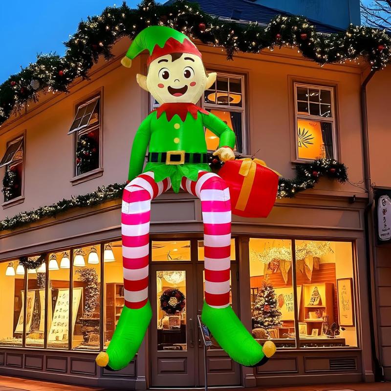imageOurWarm 8FT Christmas Inflatables Outdoor Decorations Christmas Inflatable Sitting Elf Christmas Yard Decorations Bliudin LED Lights Christmas Blow up Yard Decorations for Outdoor Indoor Yard Decor