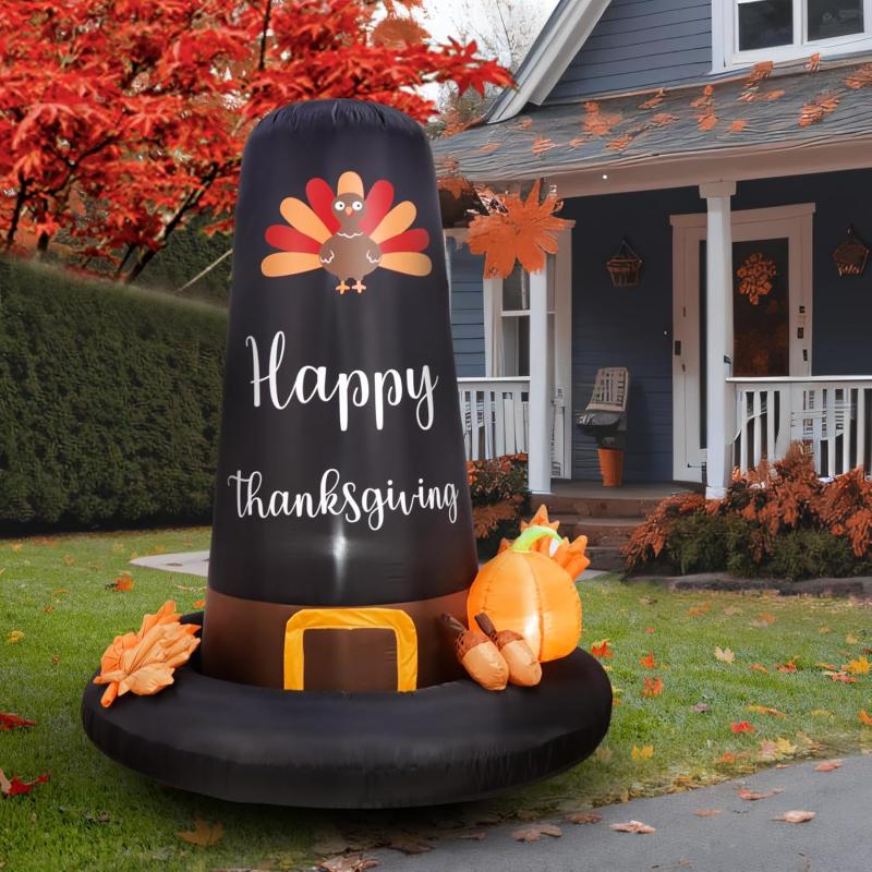 imageOurWarm Thanksgiving Inflatables Outdoor Decorations 6FT Pilgrim Hat Turkey Inflatable Thanksgiving Blow Up Yard Decor Builtin LED Lights Blow ups Decor for Yard Holiday Party Garden Lawn Harvest