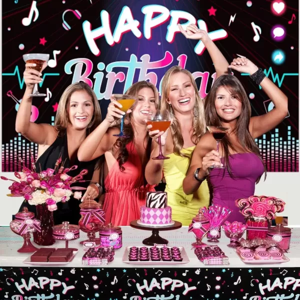 imageOurWarm 130 Pcs Tik Tok Birthday Party Decorations Music Happy Birthday Decorations Tiktok Party Theme Party Supplies Includes Happy Birthday Banner Balloons Arch Tablecloth for Birthday Decor