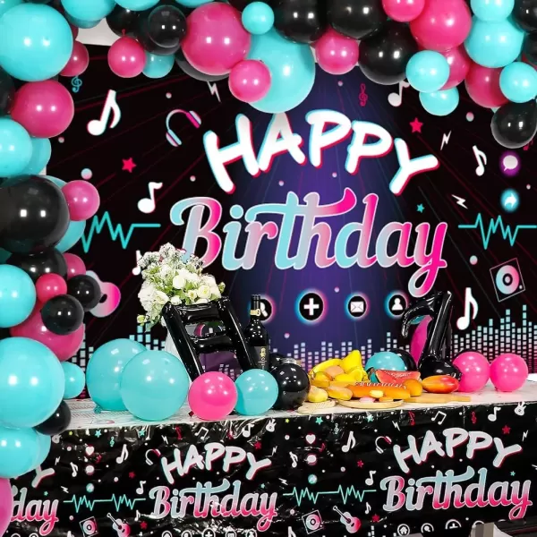 imageOurWarm 130 Pcs Tik Tok Birthday Party Decorations Music Happy Birthday Decorations Tiktok Party Theme Party Supplies Includes Happy Birthday Banner Balloons Arch Tablecloth for Birthday Decor