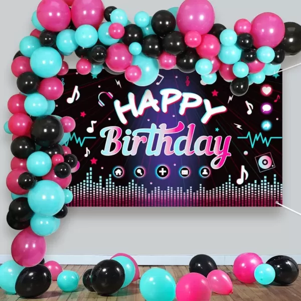 imageOurWarm 130 Pcs Tik Tok Birthday Party Decorations Music Happy Birthday Decorations Tiktok Party Theme Party Supplies Includes Happy Birthday Banner Balloons Arch Tablecloth for Birthday Decor