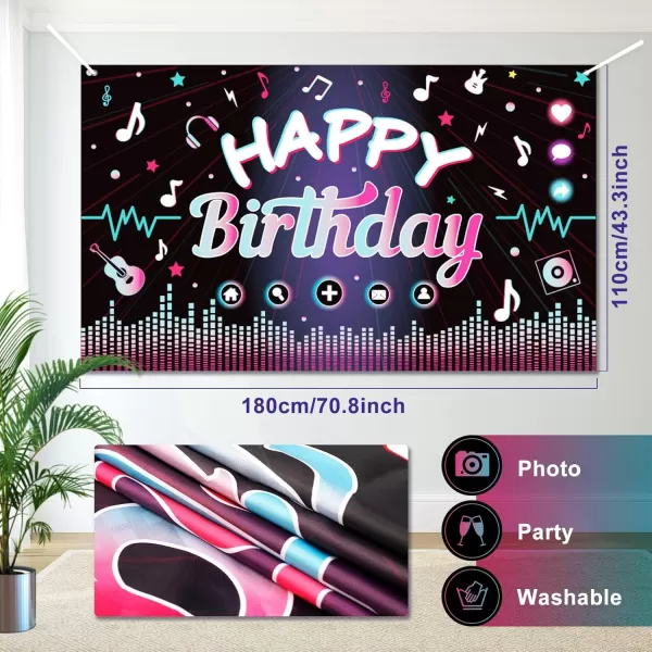 imageOurWarm 130 Pcs Tik Tok Birthday Party Decorations Music Happy Birthday Decorations Tiktok Party Theme Party Supplies Includes Happy Birthday Banner Balloons Arch Tablecloth for Birthday Decor