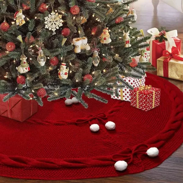 imageOurWarm Knitted Christmas Tree Skirt 48 Inch Large Red Tree Skirt for Christmas Decorations Holiday Luxury Thick Tree Xmas OrnamentsRed