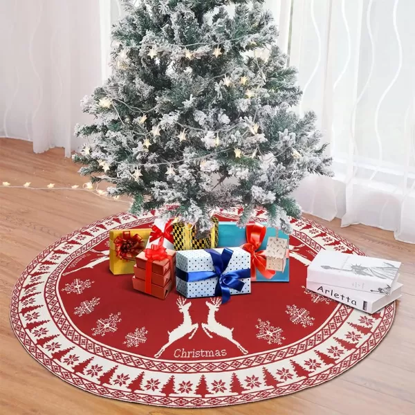 imageOurWarm Knitted Christmas Tree Skirt 48 Inch Large Red Tree Skirt for Christmas Decorations Holiday Luxury Thick Tree Xmas OrnamentsRed and White