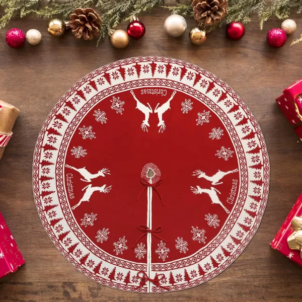 imageOurWarm Knitted Christmas Tree Skirt 48 Inch Large Red Tree Skirt for Christmas Decorations Holiday Luxury Thick Tree Xmas OrnamentsRed and White