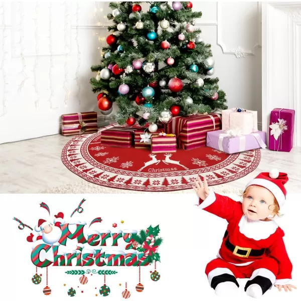 imageOurWarm Knitted Christmas Tree Skirt 48 Inch Large Red Tree Skirt for Christmas Decorations Holiday Luxury Thick Tree Xmas OrnamentsRed and White