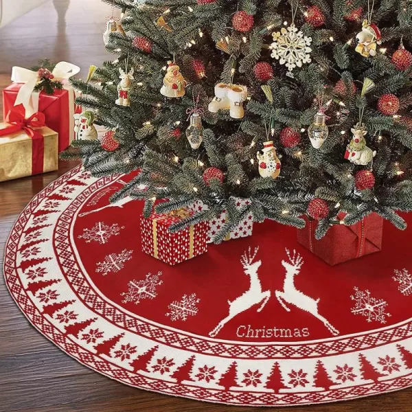 imageOurWarm Knitted Christmas Tree Skirt 48 Inch Large Red Tree Skirt for Christmas Decorations Holiday Luxury Thick Tree Xmas OrnamentsRed and White