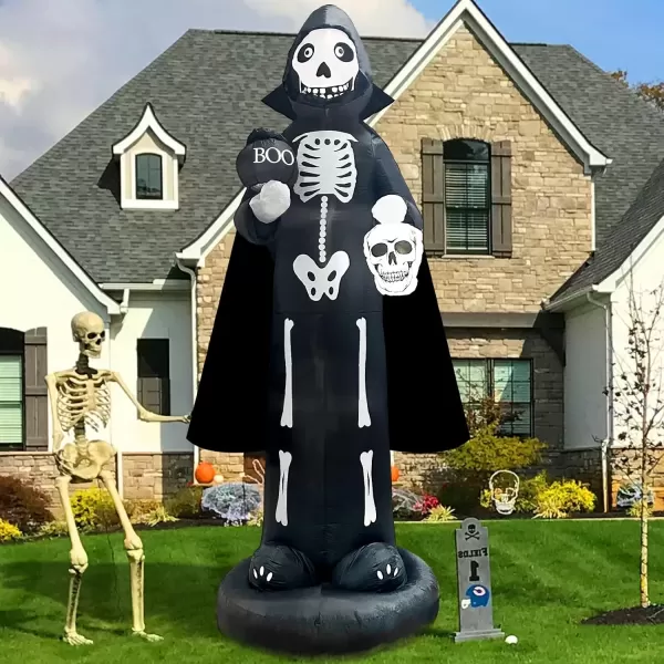 imageOurWarm 10FT Halloween Inflatables Outdoor Decorations Large Scary Skeleton Inflatable with Buildin LED Halloween Blow Up Yard Decor for Party Outdoor Yard Garden Lawn