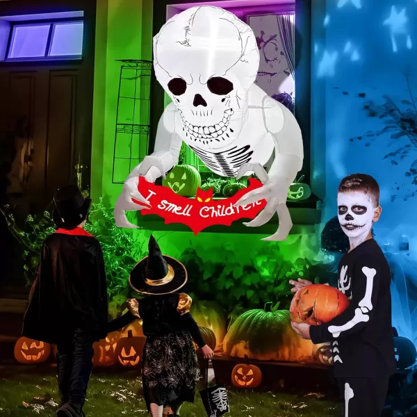 imageOurWarm 35FT Halloween Inflatables Outdoor Decorations Skull Halloween Blow Up Yard Decorations Broke Out from Window with LED Light Holiday Halloween Outdoor Indoor Garden Party Decor Outside