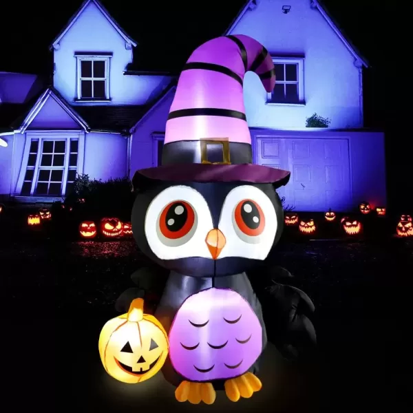 imageOurWarm 6FT Halloween Inflatables Outdoor Decorations Owl Pumpkin Halloween Blow Up Yard Decorations with LED Lights Inflatable Halloween Decorations for Outdoor Garden Party Lawn Indoor Decor