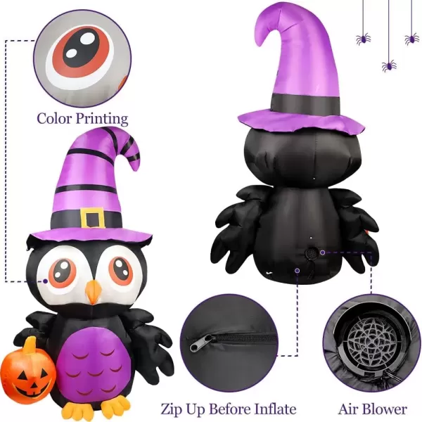 imageOurWarm 6FT Halloween Inflatables Outdoor Decorations Owl Pumpkin Halloween Blow Up Yard Decorations with LED Lights Inflatable Halloween Decorations for Outdoor Garden Party Lawn Indoor Decor