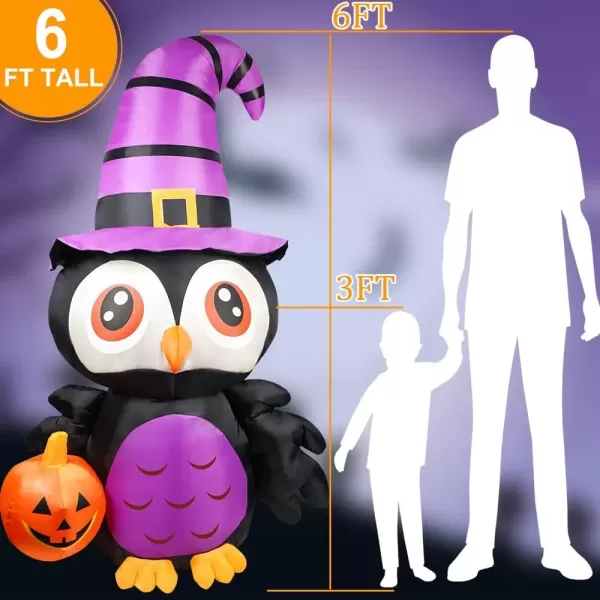 imageOurWarm 6FT Halloween Inflatables Outdoor Decorations Owl Pumpkin Halloween Blow Up Yard Decorations with LED Lights Inflatable Halloween Decorations for Outdoor Garden Party Lawn Indoor Decor