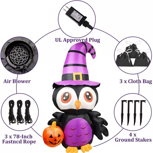 imageOurWarm 6FT Halloween Inflatables Outdoor Decorations Owl Pumpkin Halloween Blow Up Yard Decorations with LED Lights Inflatable Halloween Decorations for Outdoor Garden Party Lawn Indoor Decor