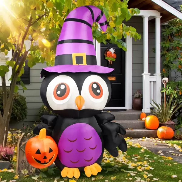 imageOurWarm 6FT Halloween Inflatables Outdoor Decorations Owl Pumpkin Halloween Blow Up Yard Decorations with LED Lights Inflatable Halloween Decorations for Outdoor Garden Party Lawn Indoor Decor