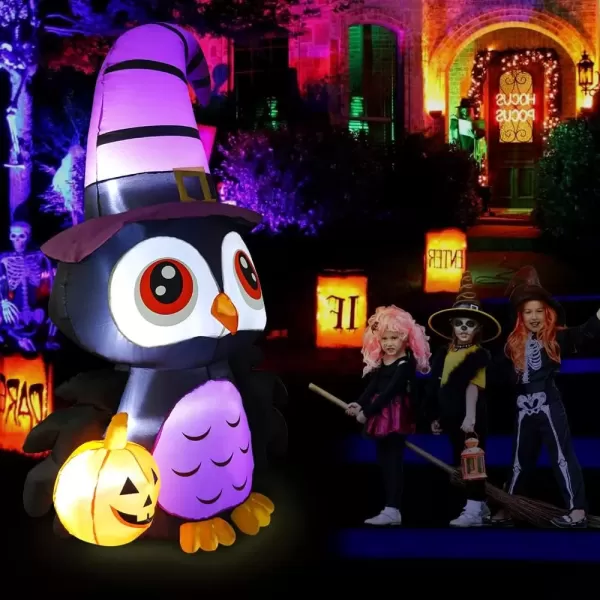 imageOurWarm 6FT Halloween Inflatables Outdoor Decorations Owl Pumpkin Halloween Blow Up Yard Decorations with LED Lights Inflatable Halloween Decorations for Outdoor Garden Party Lawn Indoor Decor
