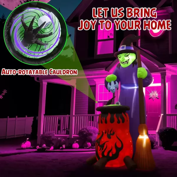 imageOurWarm 8FT Halloween Inflatables Outdoor Decorations Inflatables Witch with AutoRotation Cauldron Blow Up Yard Decorations with Buildin LED Lights for Halloween Yard Garden Lawn Decorations