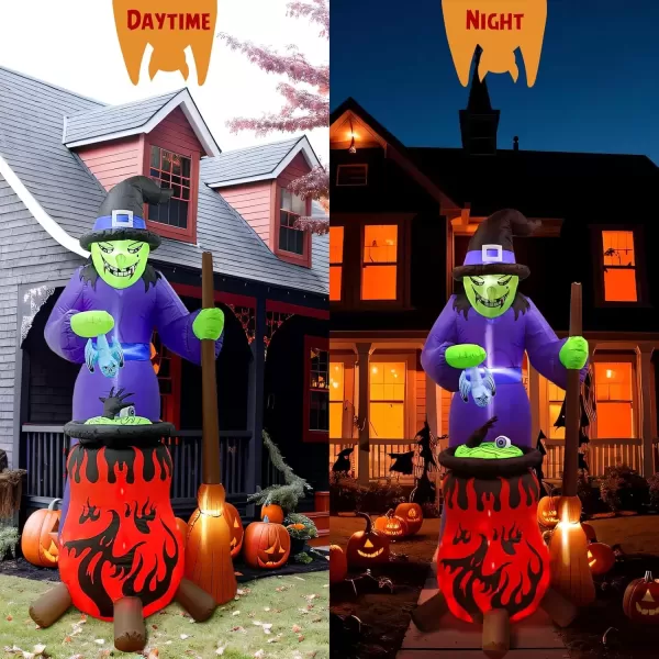 imageOurWarm 8FT Halloween Inflatables Outdoor Decorations Inflatables Witch with AutoRotation Cauldron Blow Up Yard Decorations with Buildin LED Lights for Halloween Yard Garden Lawn Decorations