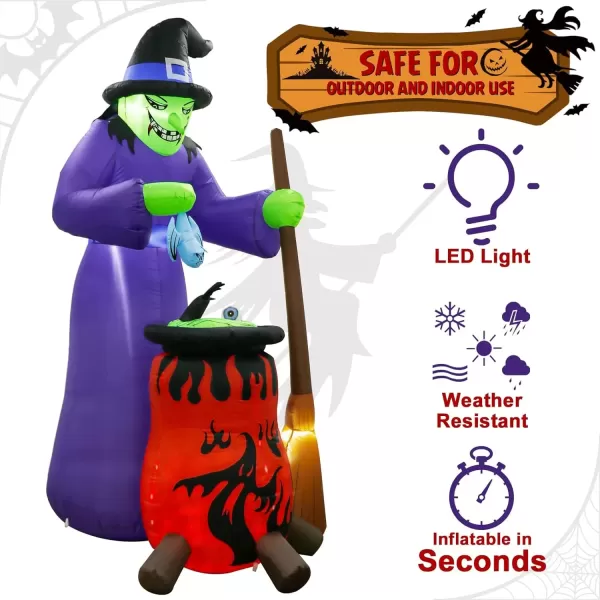 imageOurWarm 8FT Halloween Inflatables Outdoor Decorations Inflatables Witch with AutoRotation Cauldron Blow Up Yard Decorations with Buildin LED Lights for Halloween Yard Garden Lawn Decorations