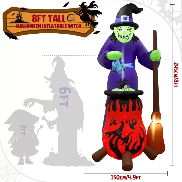 imageOurWarm 8FT Halloween Inflatables Outdoor Decorations Inflatables Witch with AutoRotation Cauldron Blow Up Yard Decorations with Buildin LED Lights for Halloween Yard Garden Lawn Decorations