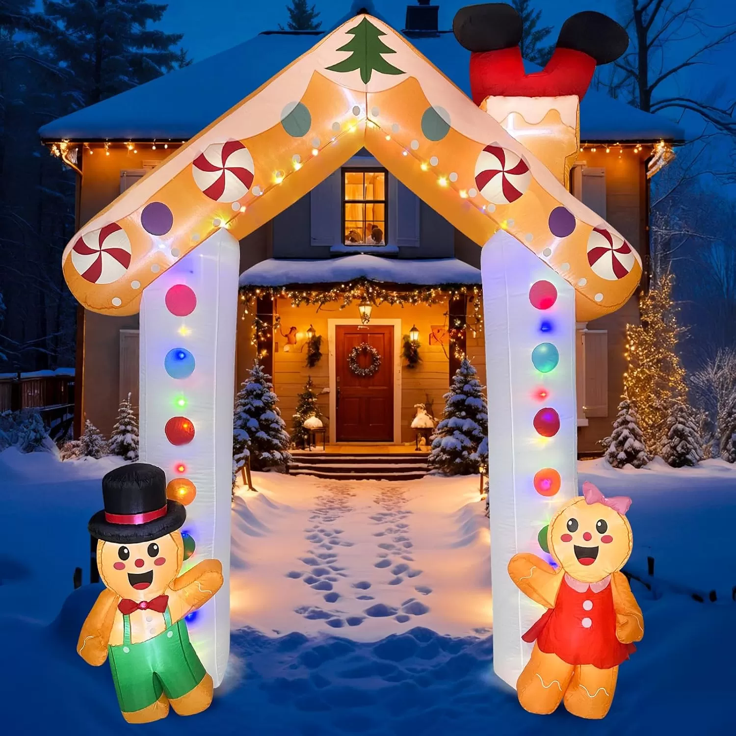 imageOurWarm 10 FT Christmas Inflatable Outdoor Decoration Couple Gingerbread Inflatable Christmas Archway with Builtin Colorful LED Lights Christmas Blow Ups Outdoor for Garden Patio Lawn Party